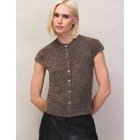 RO&ZO Alpaca Blend Crew Neck Button Through Top Brown