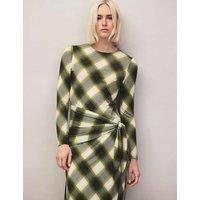 RO&ZO Checked Tie Wasit Midi Column Dress Dark Green Mix