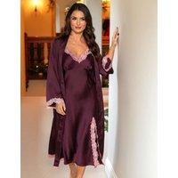 Pour Moi Satin & Lace Kimono Sleeve Gown Dark Red