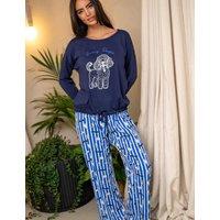 Pour Moi Pure Cotton Wide Leg Animal Pyjama Set Navy Mix
