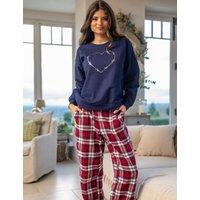 Pour Moi Pure Cotton Heart Check Pyjama Set Navy Mix