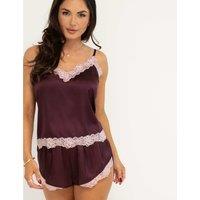 Pour Moi Satin Lace Trim Shortie Set Dark Red