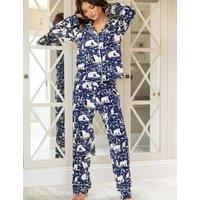 Pour Moi Pure Cotton Polar Bear Christmas Pyjama Set Navy Mix
