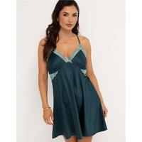 Pour Moi Dusk Satin Lace Trim Strappy Chemise Dark Green Mix