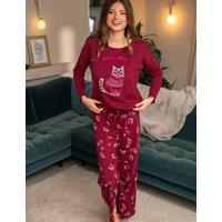 Pour Moi Pure Cotton Wide Leg Animal Pyjama Set Berry