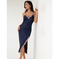 Pour Moi Dusk Satin and Lace Midi Chemise Navy Mix