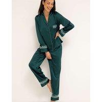 Pour Moi Dusk Satin and Lace Revere Collar Pyjama Set Dark Green Mix