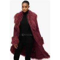 Superdry & Co Faux Fur Trim Longline Afghan Coat Purple