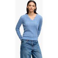 Superdry & Co Pure Cotton Cable Knit V-Neck Jumper Light Blue