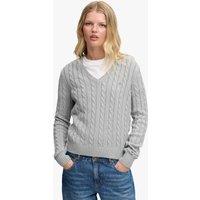 Superdry & Co Pure Cotton Cable Knit V-Neck Jumper Light Grey