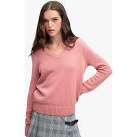 Superdry & Co Washed Pure Cotton Jersey V-Neck Slim Jumper Pink