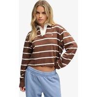 Superdry & Co Pure Cotton Oversized Cropped Rugby Top Brown Mix