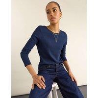 BAUKJEN Pure Cotton Jersey Pointelle Fitted Top Blue