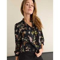 BAUKJEN Satin Floral Relaxed Puff Sleeve Blouse Black