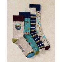 White Stuff 4 Pack Cotton Rich Printed Casual Socks Grey Mix