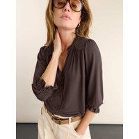 BAUKJEN Jersey Notch Neck Ruffle Relaxed Blouse Brown