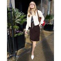 BAUKJEN Sateen Drawstring Knee Length Straight Skirt Brown