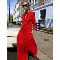 BAUKJEN Sateen Cinched Waist Shirt with Wool Red