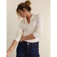 BAUKJEN Jersey Rib Collared Button Down Fitted Top Cream