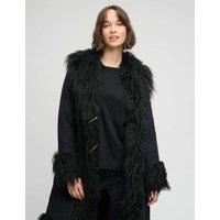 Superdry & Co Faux Fur Trim Longline Afghan Coat Black