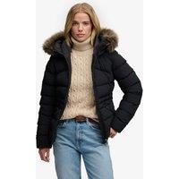 Superdry & Co Hooded Faux Fur Trim Puffer Jacket Black
