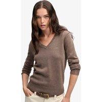 Superdry & Co Washed Pure Cotton Jersey V-Neck Slim Jumper Brown