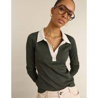 BAUKJEN Jersey Rib Fitted Contrast Collar Polo Top Green