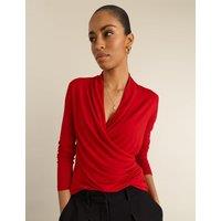 BAUKJEN Jersey V-Neck Fitted Wrap Top Red