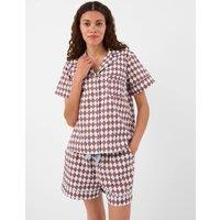 ACCESSORIZE Pure Cotton Diamond Print Shortie Set Brown Mix