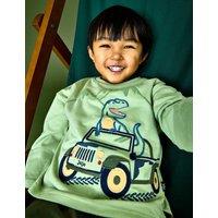 JoJo Maman Bb Pure Cotton Driving T-Rex Top (1-5 Yrs) Green Mix