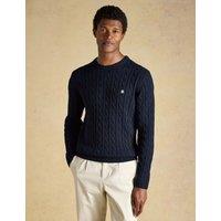 Joules Pure Cotton Cable Knit Crew Neck Jumper Navy