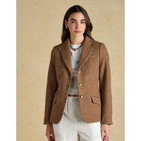 Joules Wool Blend Tweed Herringbone Blazer Brown Mix