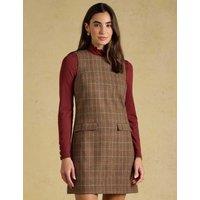 Joules Wool Rich Checked Knee Length Shift Dress Brown Mix