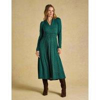 Joules Jersey Floral V-Neck Midi Skater Dress Green Mix