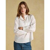 Joules Pure Cotton Ruffle Neck Long Sleeve Blouse White