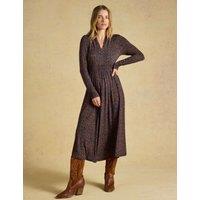 Joules Jersey Floral V-Neck Midi Skater Dress Navy Mix