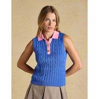 Joules Pure Cotton Cable Knit Collared Vest Blue Mix