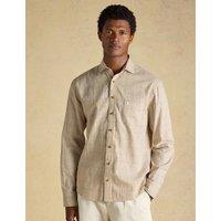 Joules Regular Fit Cotton Linen Blend Checked Shirt Oatmeal Mix