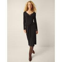 Monsoon V-Neck Belted Midi Knitted Dress Black