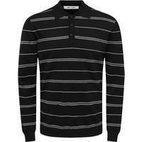 ONLY & SONS Striped Collared Knitted Polo Shirt Black Mix