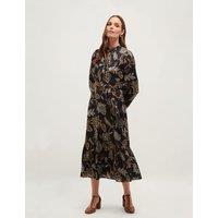 HOBBS Paisley Tie Neck Knee Length Skater Dress Blue Mix