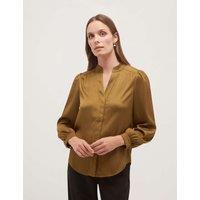 HOBBS Satin Textured Notch Neck Blouse Green
