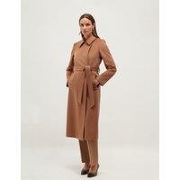 HOBBS Pure Wool Double Breasted Trench Coat Dark Brown