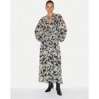 Jigsaw Floral Tie Neck Shirred Midaxi Waisted Dress Black Mix