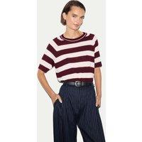 Jigsaw Pure Merino Wool Striped Relaxed Knitted T-Shirt Burgundy Mix