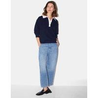 Jigsaw Pure Cotton Collared Relaxed Sweatshirt Navy