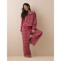 Nobody's Child Pure Cotton Brushed Checked Frill Pyjama Bottoms Red