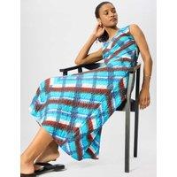 Whistles Cotton Rich Chevron Check V-Neck Midi Dress Blue Mix