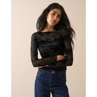 Nobody's Child Devor Floral Slash Neck Fitted Top Black