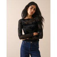 Nobody's Child Devor Floral Slash Neck Fitted Top Black